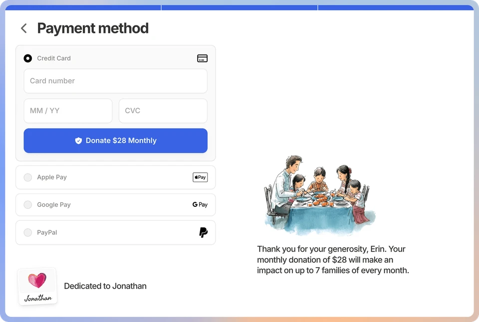 Donation prototype payment screen