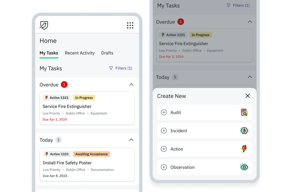 EcoEHS mobile reporting app screens