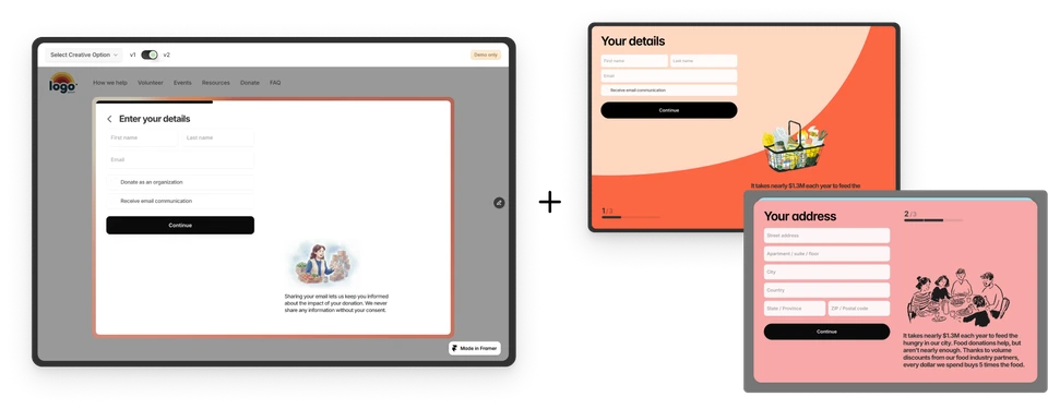 Donation form colour, illustration and personality explorations
